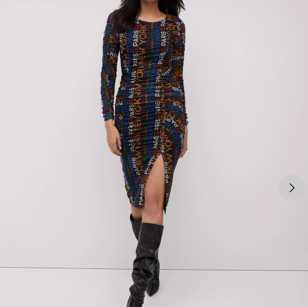 New York & Company Letters printed Long Mesh Inset Dress in XXL